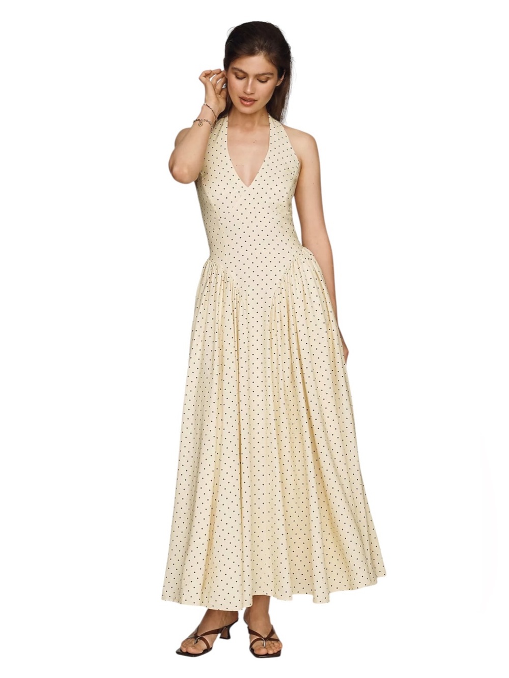 Hutch Yellow Polka Dot V Neck Drop Waist Maxi Dress Womens 6